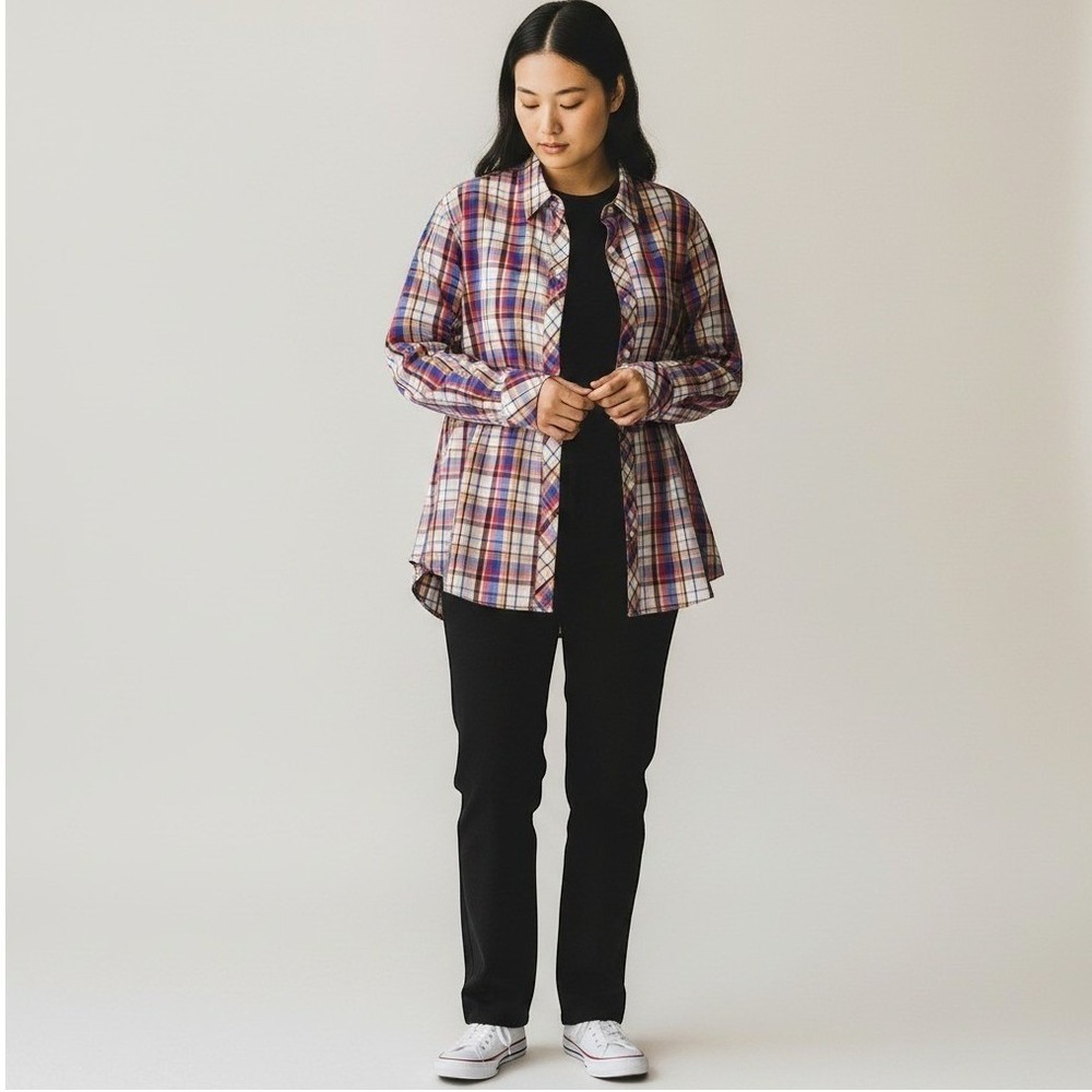 Talbots Plus Petite Button Down Shirt Plaid Red Blue Yellow Cotton Preppy 2XP
